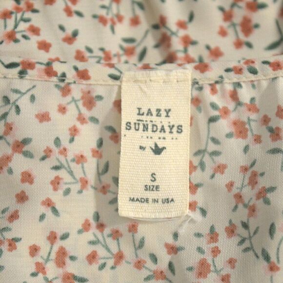 2/$12 Lazy Sundays Short Sleeve Floral Blouse with V Neck and Side Cinch Ties - Picture 4 of 8